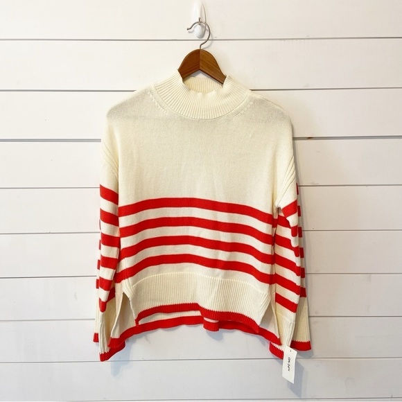 NWTs On 34th | Women's Mock Neck Sailor-Stripe Resort Cotton Blend Sweater Small - Picture 2 of 9